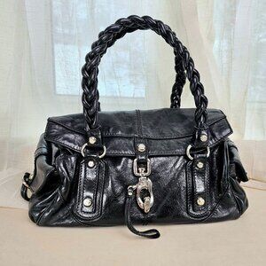 Francesco Biasia Black Leather Braided Handle Satchel - Trunk Show Find
